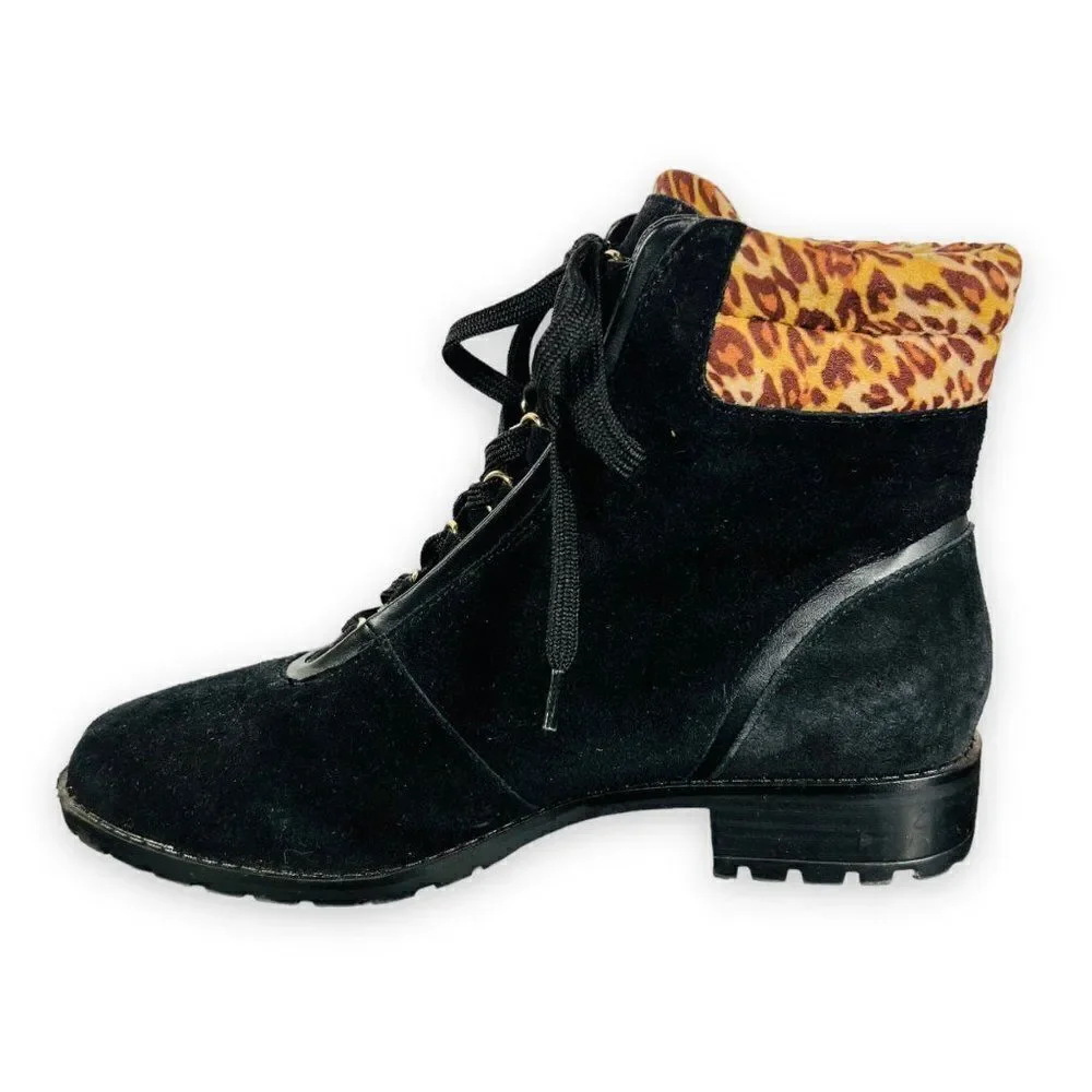 Crown & Ivy June Black‎ Suede / Leopard Ankle Boots Women's 8.5M